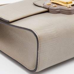 Pre Owned Dolce & Gabbana Grey Lizard Embossed Leather Lucia Top Handle Bag