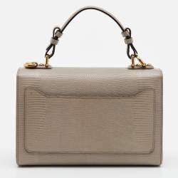 Pre Owned Dolce & Gabbana Grey Lizard Embossed Leather Lucia Top Handle Bag
