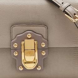 Pre Owned Dolce & Gabbana Grey Lizard Embossed Leather Lucia Top Handle Bag