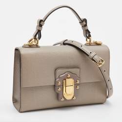 Pre Owned Dolce & Gabbana Grey Lizard Embossed Leather Lucia Top Handle Bag