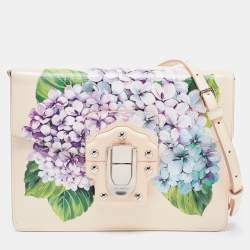 Pre Owned Dolce & Gabbana Beige Floral Print Leather Lucia Shoulder Bag