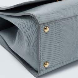 Pre Owned Dolce & Gabbana Grey Lizard Embossed Leather Medium Miss Monica Top Handle Bag
