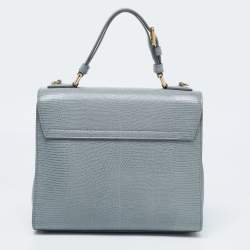 Pre Owned Dolce & Gabbana Grey Lizard Embossed Leather Medium Miss Monica Top Handle Bag