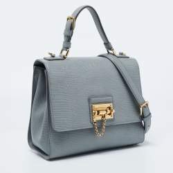 Pre Owned Dolce & Gabbana Grey Lizard Embossed Leather Medium Miss Monica Top Handle Bag