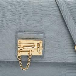 Pre Owned Dolce & Gabbana Grey Lizard Embossed Leather Medium Miss Monica Top Handle Bag