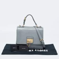 Pre Owned Dolce & Gabbana Grey Lizard Embossed Leather Medium Miss Monica Top Handle Bag
