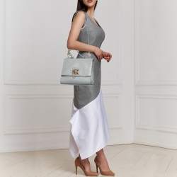 Pre Owned Dolce & Gabbana Grey Lizard Embossed Leather Medium Miss Monica Top Handle Bag