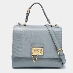 Pre Owned Dolce & Gabbana Grey Lizard Embossed Leather Medium Miss Monica Top Handle Bag