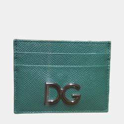 Pre Owned Dolce & Gabbana Green Leather DG Card Holder