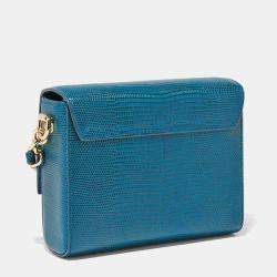 Pre Owned Dolce & Gabbana Blue Iguana Embossed Leather Mini DG Millennials Crossbody Bag