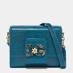 Pre Owned Dolce & Gabbana Blue Iguana Embossed Leather Mini DG Millennials Crossbody Bag