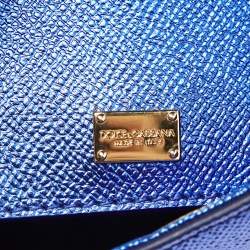 Dolce & Gabbana Metallic Blue Leather Medium Miss Sicily Top Handle Bag