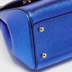 Dolce & Gabbana Metallic Blue Leather Medium Miss Sicily Top Handle Bag