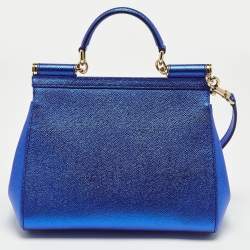 Dolce & Gabbana Metallic Blue Leather Medium Miss Sicily Top Handle Bag