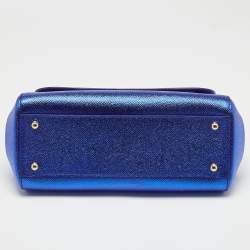 Dolce & Gabbana Metallic Blue Leather Medium Miss Sicily Top Handle Bag
