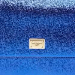 Dolce & Gabbana Metallic Blue Leather Medium Miss Sicily Top Handle Bag