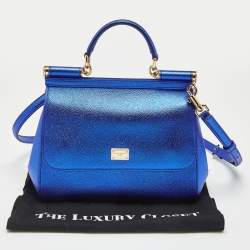 Dolce & Gabbana Metallic Blue Leather Medium Miss Sicily Top Handle Bag