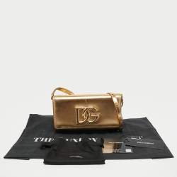 Pre Owned Dolce & Gabbana Gold Leather DG Logo Crossbody Bag