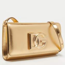 Pre Owned Dolce & Gabbana Gold Leather DG Logo Crossbody Bag
