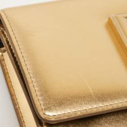 Pre Owned Dolce & Gabbana Gold Leather DG Logo Crossbody Bag