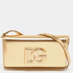 Pre Owned Dolce & Gabbana Gold Leather DG Logo Crossbody Bag