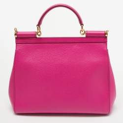 Pre Owned Dolce & Gabbana Pink Leather Regular Miss Sicily Top Handle Bag
