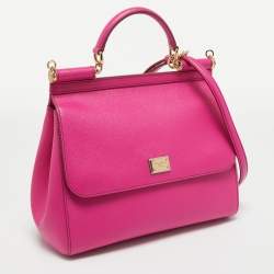 Pre Owned Dolce & Gabbana Pink Leather Regular Miss Sicily Top Handle Bag