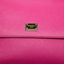 Pre Owned Dolce & Gabbana Pink Leather Regular Miss Sicily Top Handle Bag