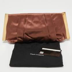 Pre Owned Dolce & Gabbana Brown Pleated Satin Miss Lady Frame Clutch