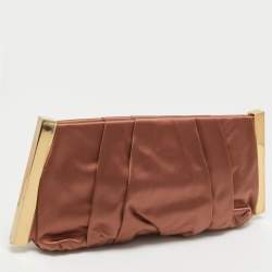 Pre Owned Dolce & Gabbana Brown Pleated Satin Miss Lady Frame Clutch