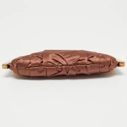 Pre Owned Dolce & Gabbana Brown Pleated Satin Miss Lady Frame Clutch