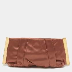 Pre Owned Dolce & Gabbana Brown Pleated Satin Miss Lady Frame Clutch