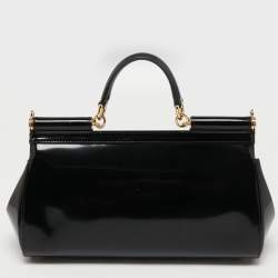 Pre Owned Dolce & Gabbana Black Patent Leather Long Medium Miss Sicily Top Handle Bag