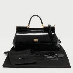 Pre Owned Dolce & Gabbana Black Patent Leather Long Medium Miss Sicily Top Handle Bag