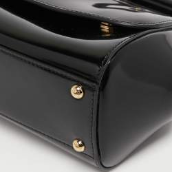 Pre Owned Dolce & Gabbana Black Patent Leather Long Medium Miss Sicily Top Handle Bag