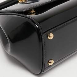 Pre Owned Dolce & Gabbana Black Patent Leather Long Medium Miss Sicily Top Handle Bag