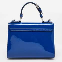 Pre Owned Dolce & Gabbana Blue Patent Leather Medium Miss Monica Top Handle Bag