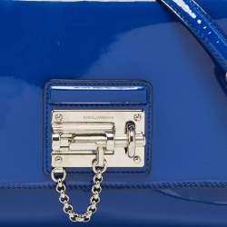 Pre Owned Dolce & Gabbana Blue Patent Leather Medium Miss Monica Top Handle Bag