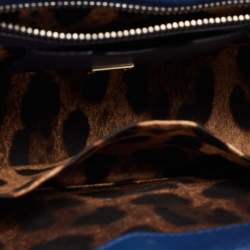 Pre Owned Dolce & Gabbana Blue Patent Leather Medium Miss Monica Top Handle Bag