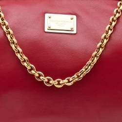 Pre Owned Dolce & Gabbana Red Leather Kiss Lock Chain Clutch