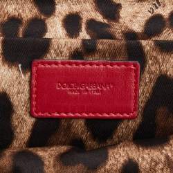 Pre Owned Dolce & Gabbana Red Leather Kiss Lock Chain Clutch