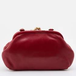 Pre Owned Dolce & Gabbana Red Leather Kiss Lock Chain Clutch