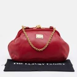 Pre Owned Dolce & Gabbana Red Leather Kiss Lock Chain Clutch