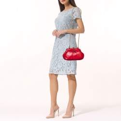 Pre Owned Dolce & Gabbana Red Leather Kiss Lock Chain Clutch