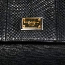Pre Owned Dolce & Gabbana Black Leather and Watersnake Medium Miss Sicily Top Handle Bag
