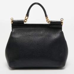 Pre Owned Dolce & Gabbana Black Leather and Watersnake Medium Miss Sicily Top Handle Bag