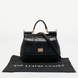 Pre Owned Dolce & Gabbana Black Leather and Watersnake Medium Miss Sicily Top Handle Bag