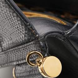 Pre Owned Dolce & Gabbana Black Leather and Watersnake Medium Miss Sicily Top Handle Bag
