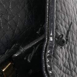 Pre Owned Dolce & Gabbana Black Leather and Watersnake Medium Miss Sicily Top Handle Bag