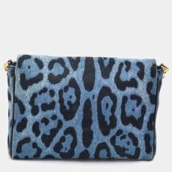 Pre Owned Dolce & Gabbana Blue/Black Leopard Print Denim Chain Shoulder Bag